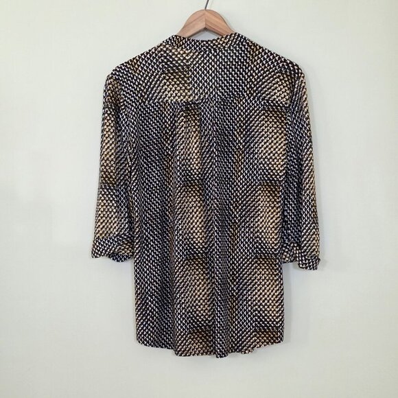 Cocomo Tunic Top Womens M Yellow Black White Henley 3/4 Roll Tab Sleeves Pintuck - Picture 13 of 14